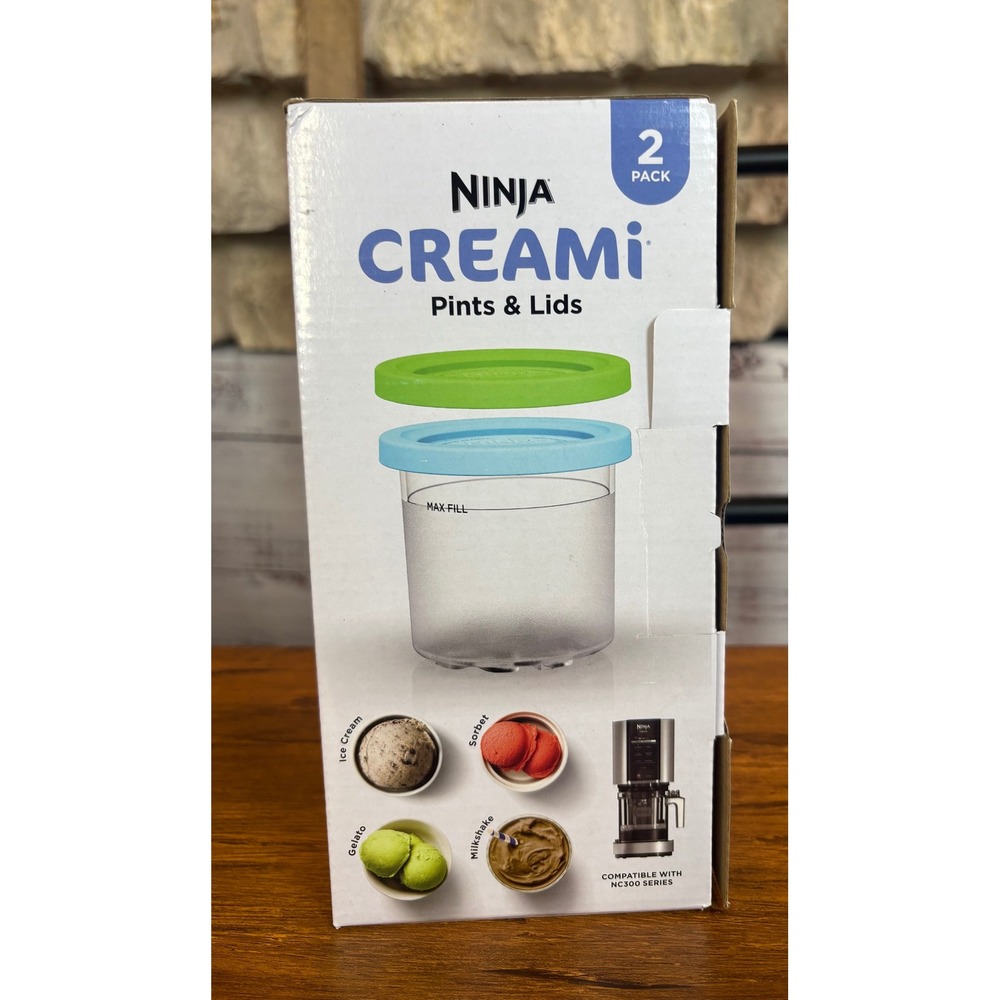 Ninja CREAMi Pints and Lids 2 Pack for NC300 Series Lime & Aqua Blue NEW